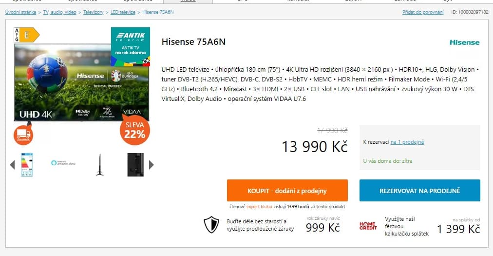 4K QLED TV 189cm Hisense