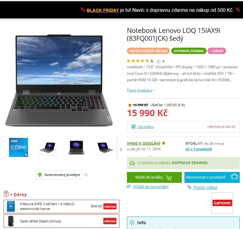Lenovo i5 4,4GHz, 16GB RAM, 4GB ARC grafika