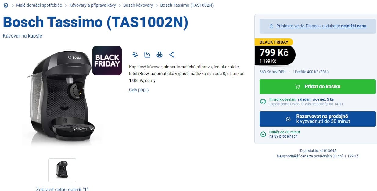 Kávovar na kapsle Bosch TAS1002N