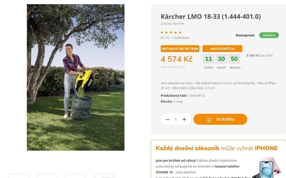 Aku sekačka Kärcher 33cm, baterie+nabíječka