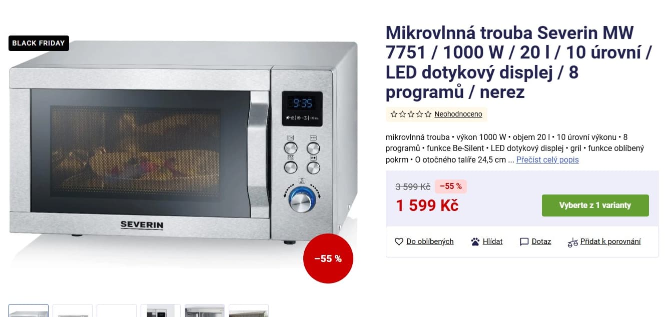 MIkrovlnka Severin 20l., gril, programy, dotyk