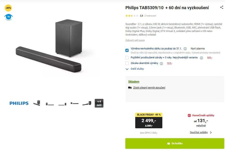 Soundbar Philips 2.1, 240W, subwoofer