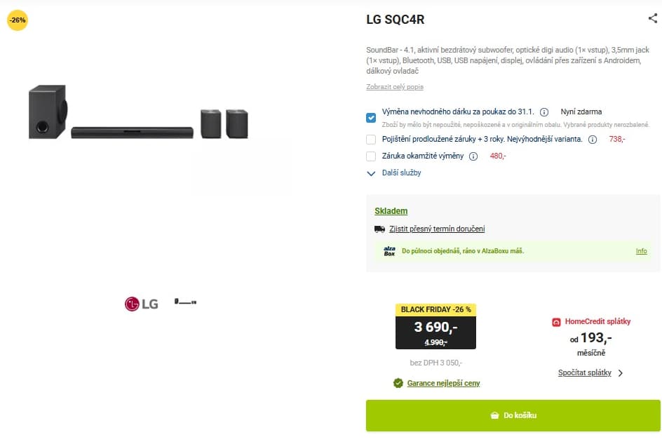 Soundbar LG 4.1, 220W, subwoofer