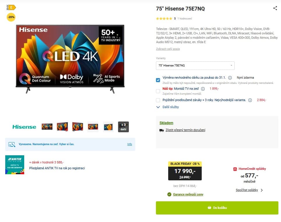 4K QLED TV 191 cm Hisense