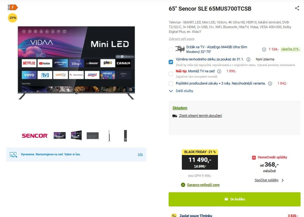 4K Smart TV 165cm, Sencor