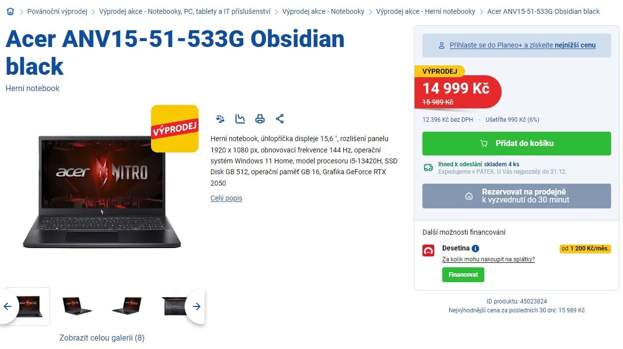 Acer i5 4,6GHz, 16GB RAM, 4GB Nvidia, 15,6"
