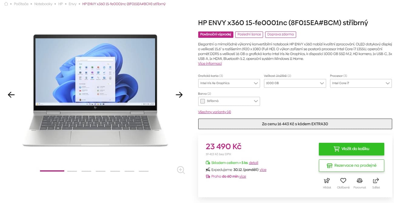 Ntb HP i7 5GHz, 16GB RAM, 15,6" dotyk