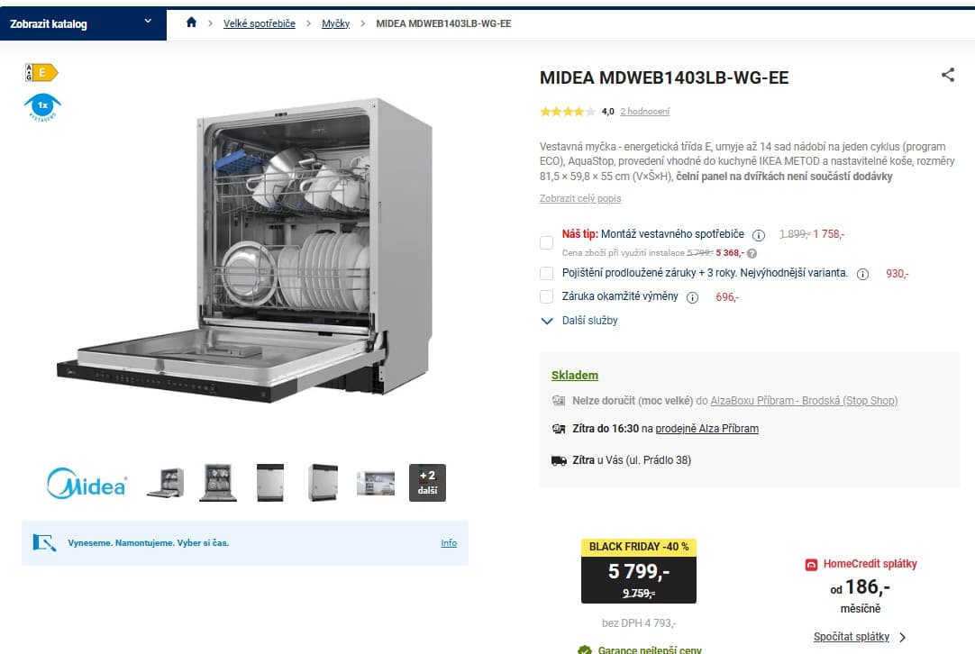 Vestavná myčka nádobí Midea, 14 sad