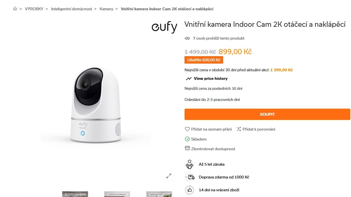 Vnitřní IP kamera Anker 2K, spousta funkcí