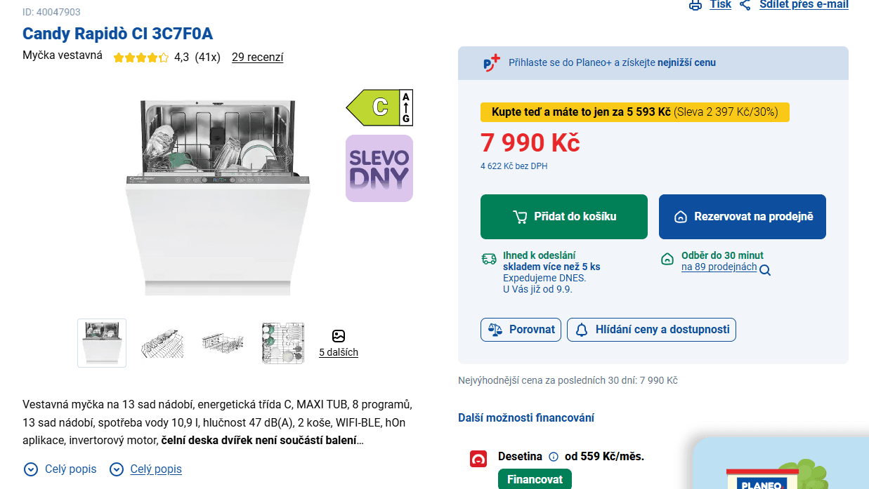 Myčka nádobí Candy 13 sad, Wifi