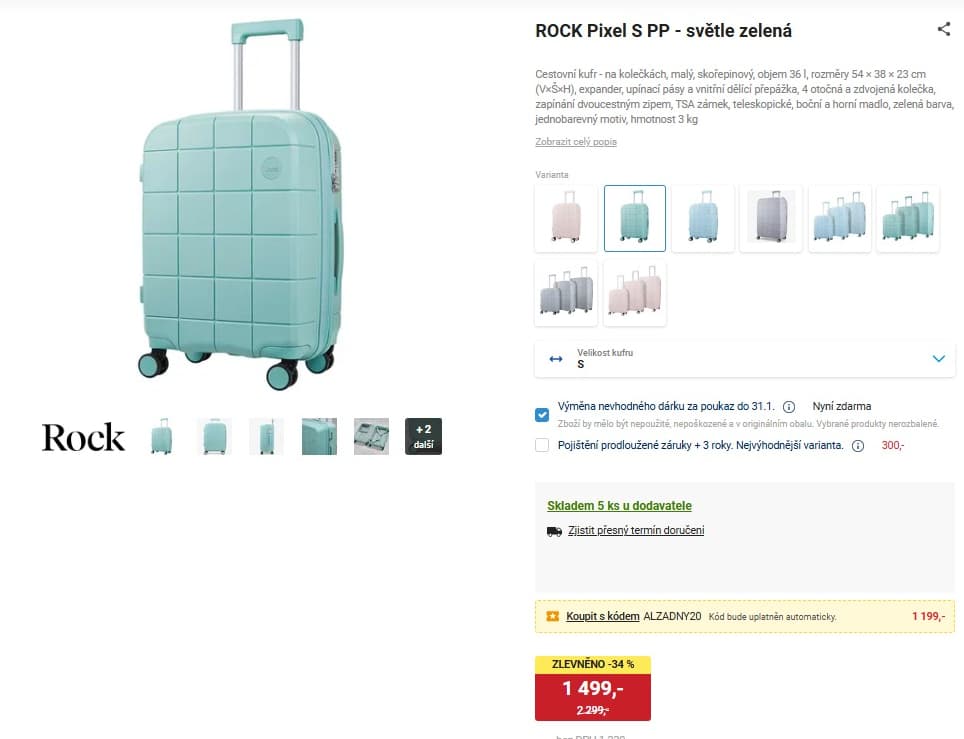 Kabinový kufr Rock Pixel S, 36l.