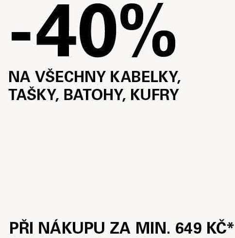 Sleva 40% na kabelky, tašky, batohy a kufry