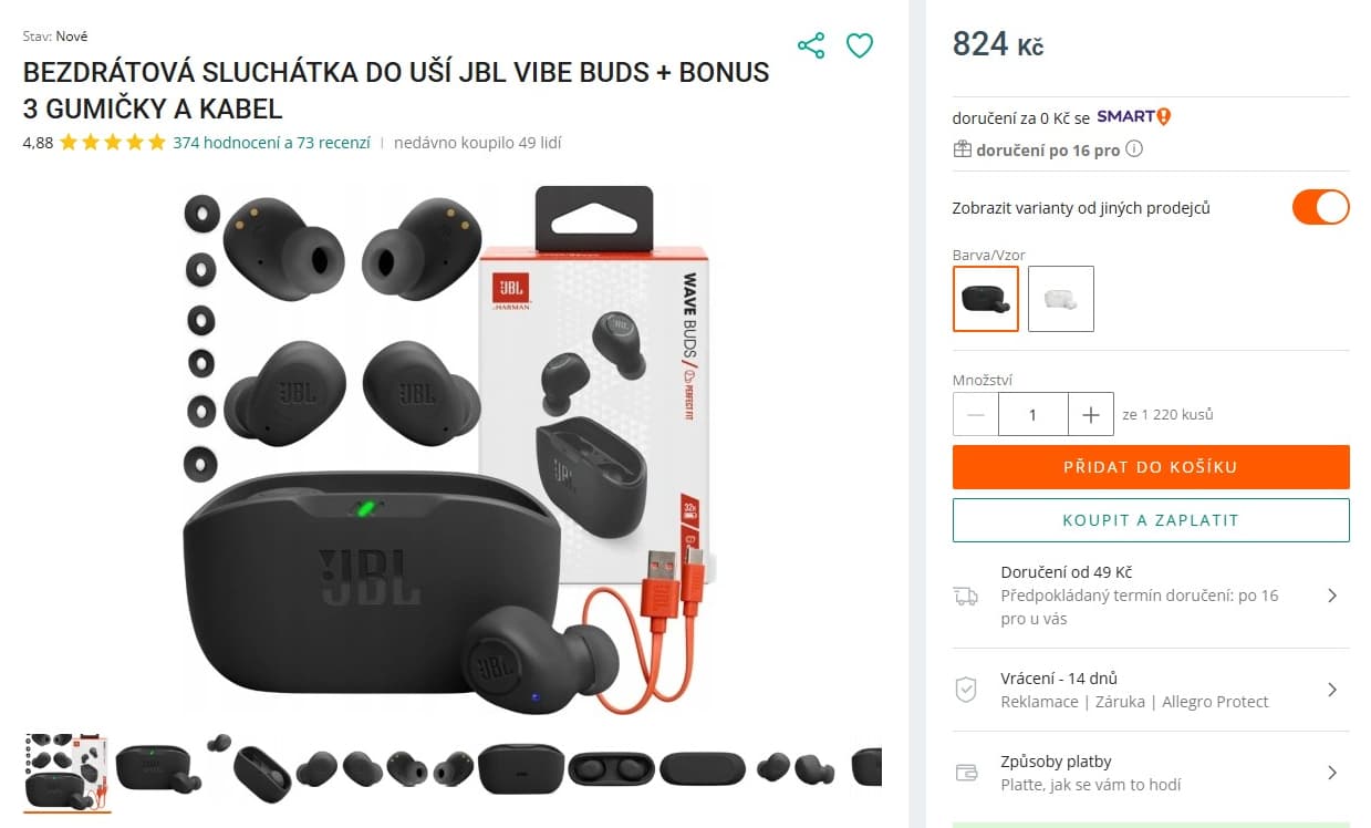 BT sluchátka JBL Wave Buds 32 hod.