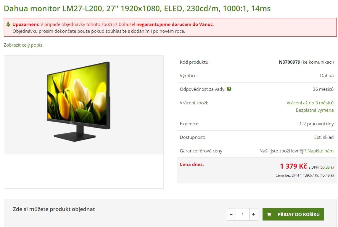  PC monitor Dahua 27", full HD