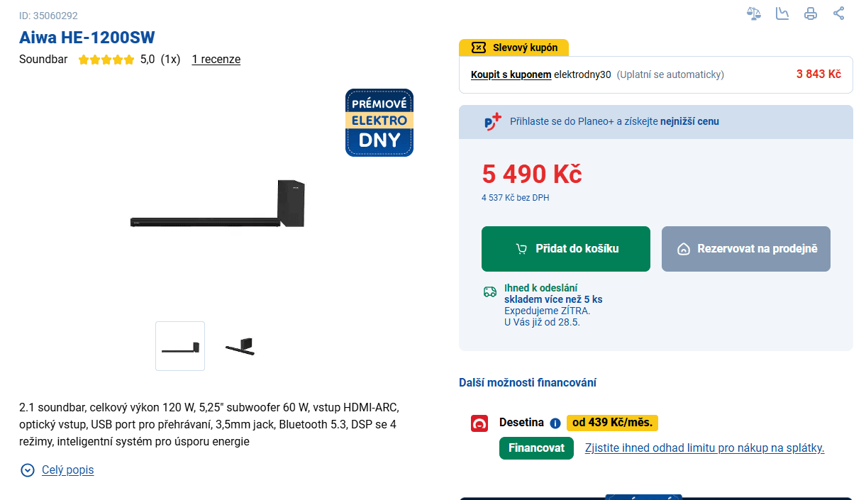 Soundbar Aiwa 2.1, 120 W, subwoofer