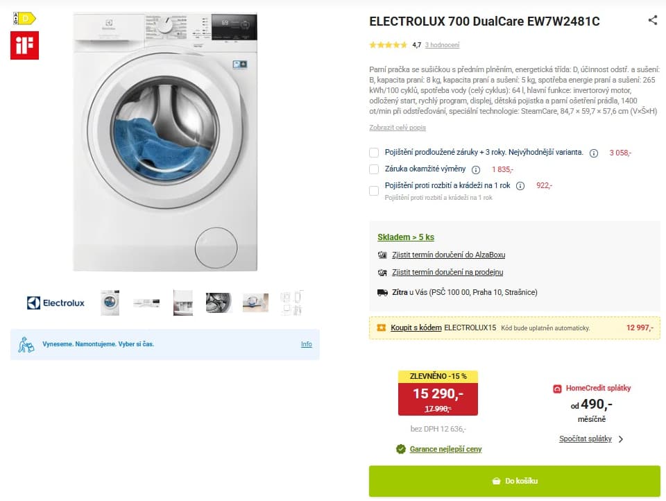 Pračka/Sušička Electrolux 8/5kg, 1400ot