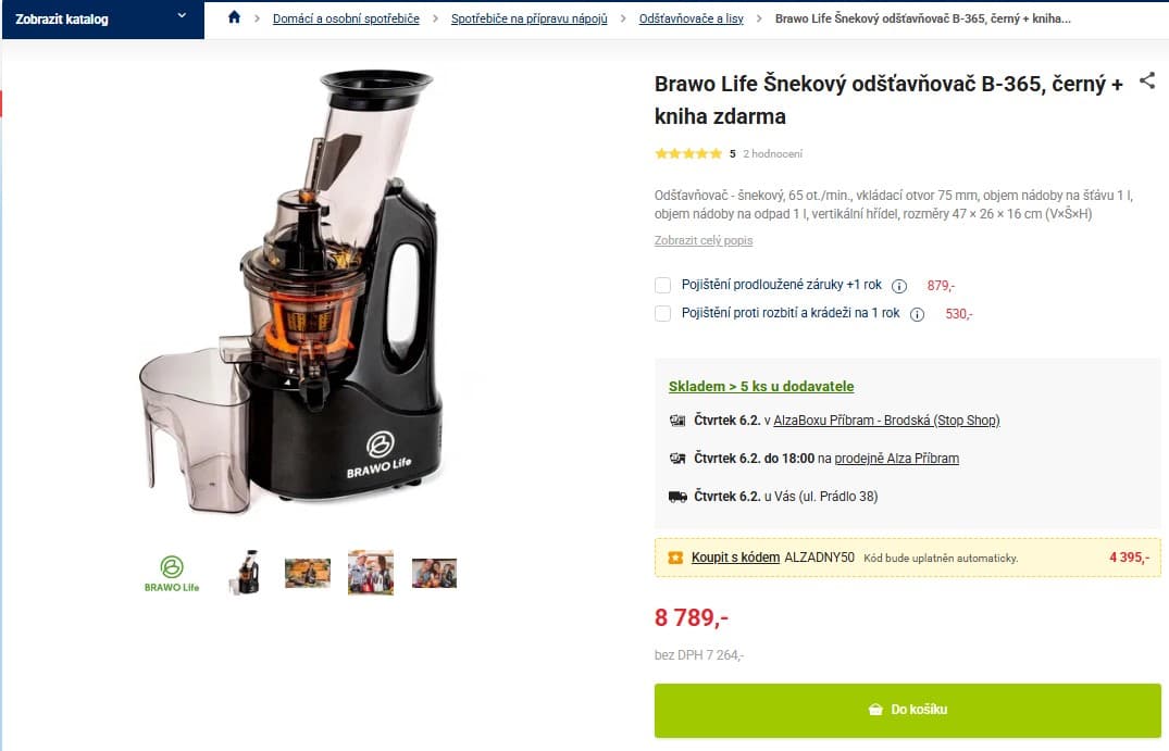 Šnekový odšťavňovač Bravo Life