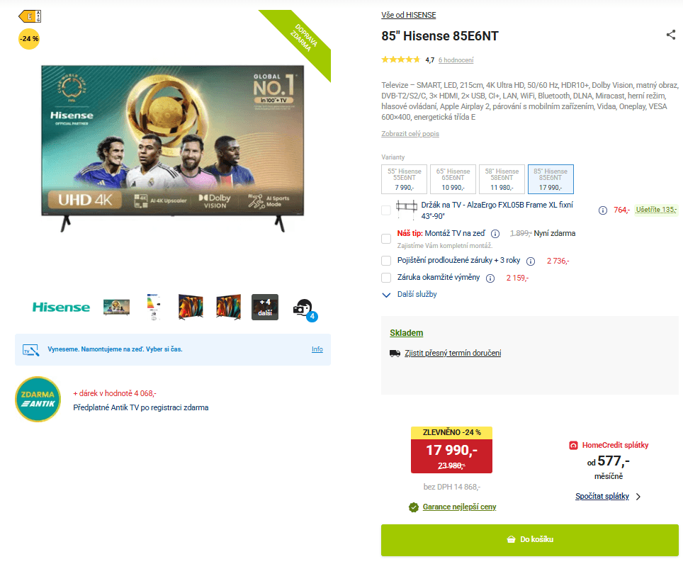 4K Smart TV, 215cm, Hisense
