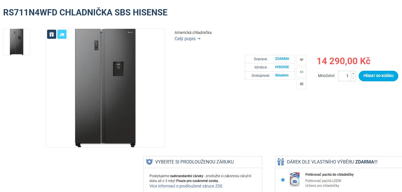 Americká lednice Hisense, voda, TNF, 179cm