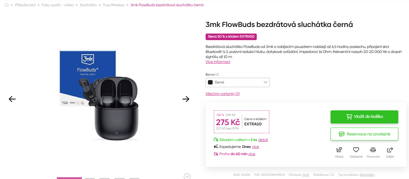 BT sluchátka 3mk FlowBuds