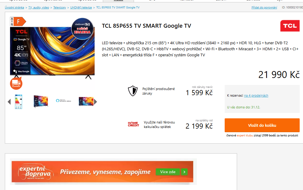 4K Google TV, Atmos, 215cm, TCL