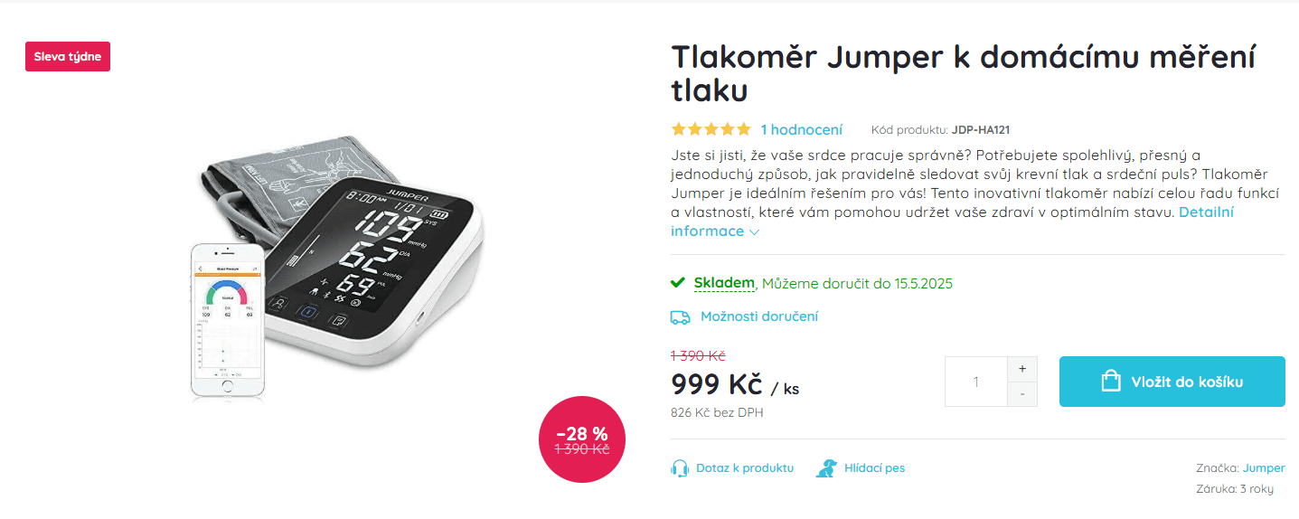 Certifikovaný tlakoměr Jumper Medical 