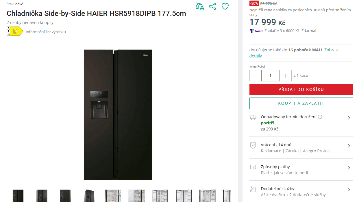 Americká lednice Haier, led, voda, TNF, 178