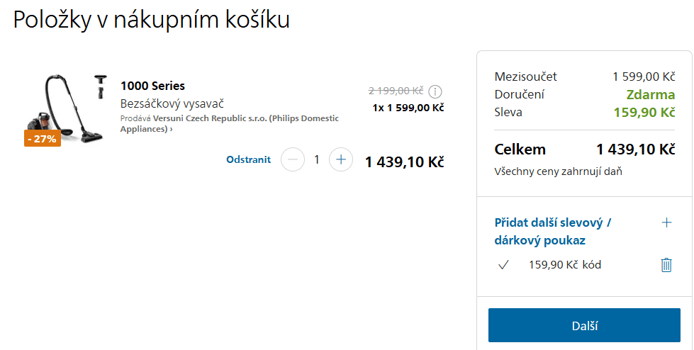 Bezsáčkový vysavač Philips, cyklón