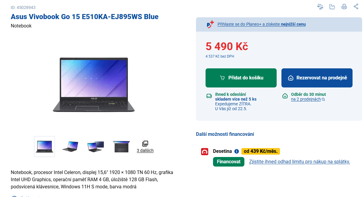 Asus 2,8GHz, 4/128GB, 15,6", brašna, 1,57kg