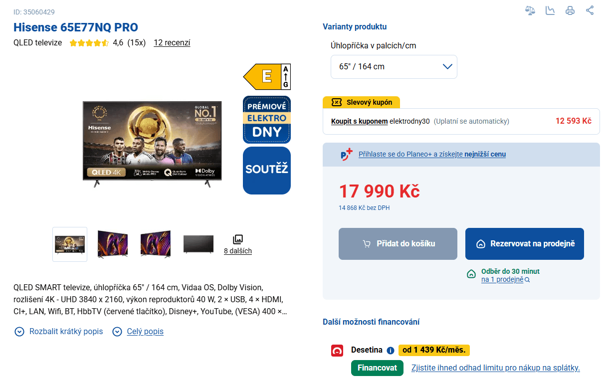 4K Atmos TV, 120Hz, 165cm, Hisense