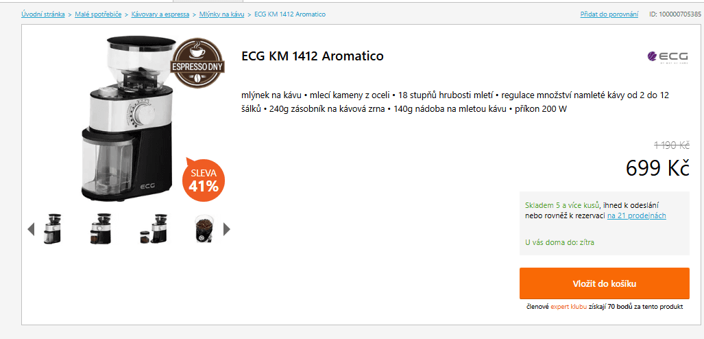 Mlýnek na kávu ECG, el., 18 hrubostí