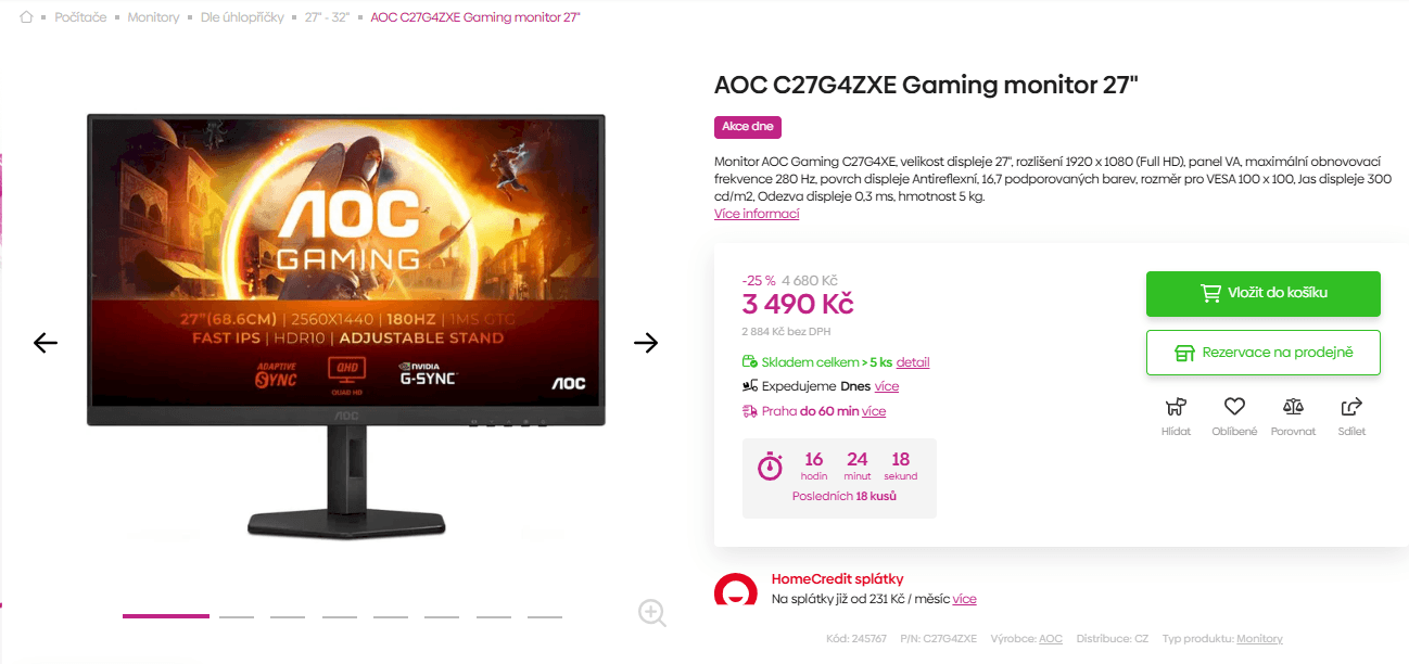Herní PC monitor AOC 27", full HD