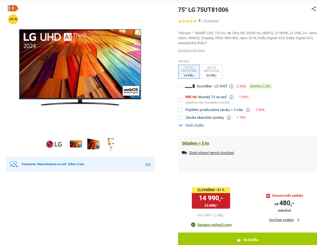 4K Smart TV, 189 cm, LG