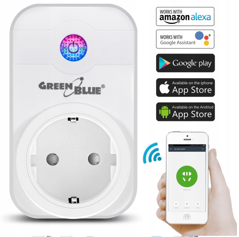 Chytrá vnitřní zásuvka GreenBlue, Wifi, aplikace