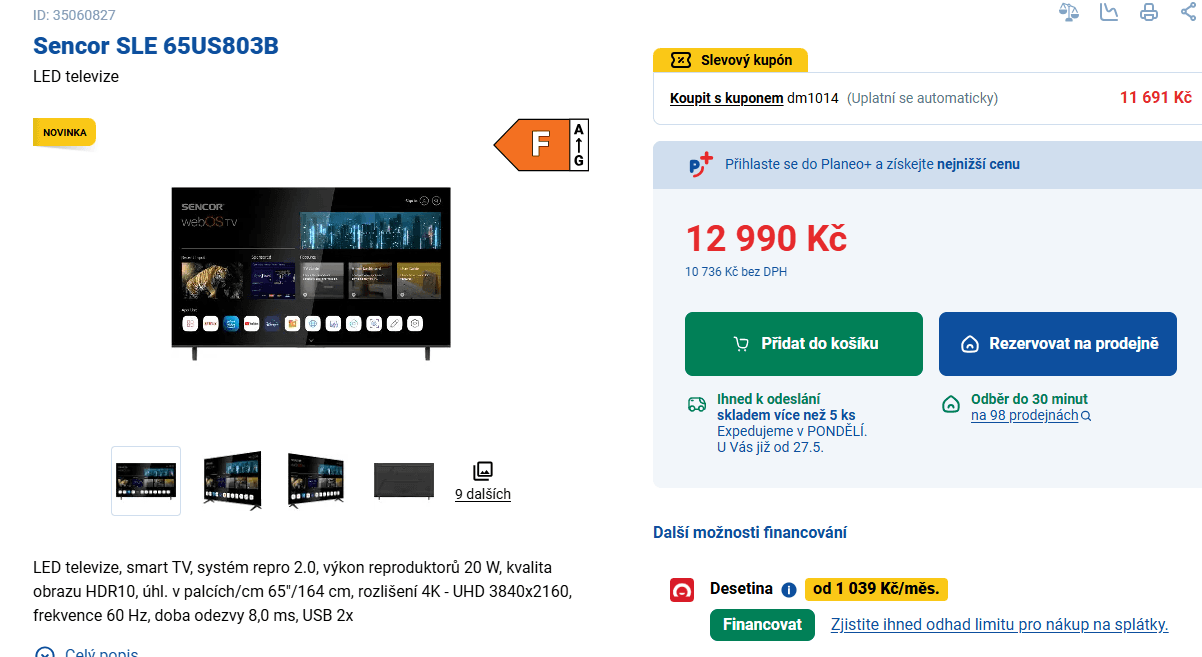 4K Smart TV 165cm Sencor