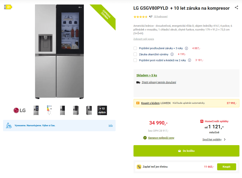 Am. lednice LG, InstaView, led, Wifi, 179cm
