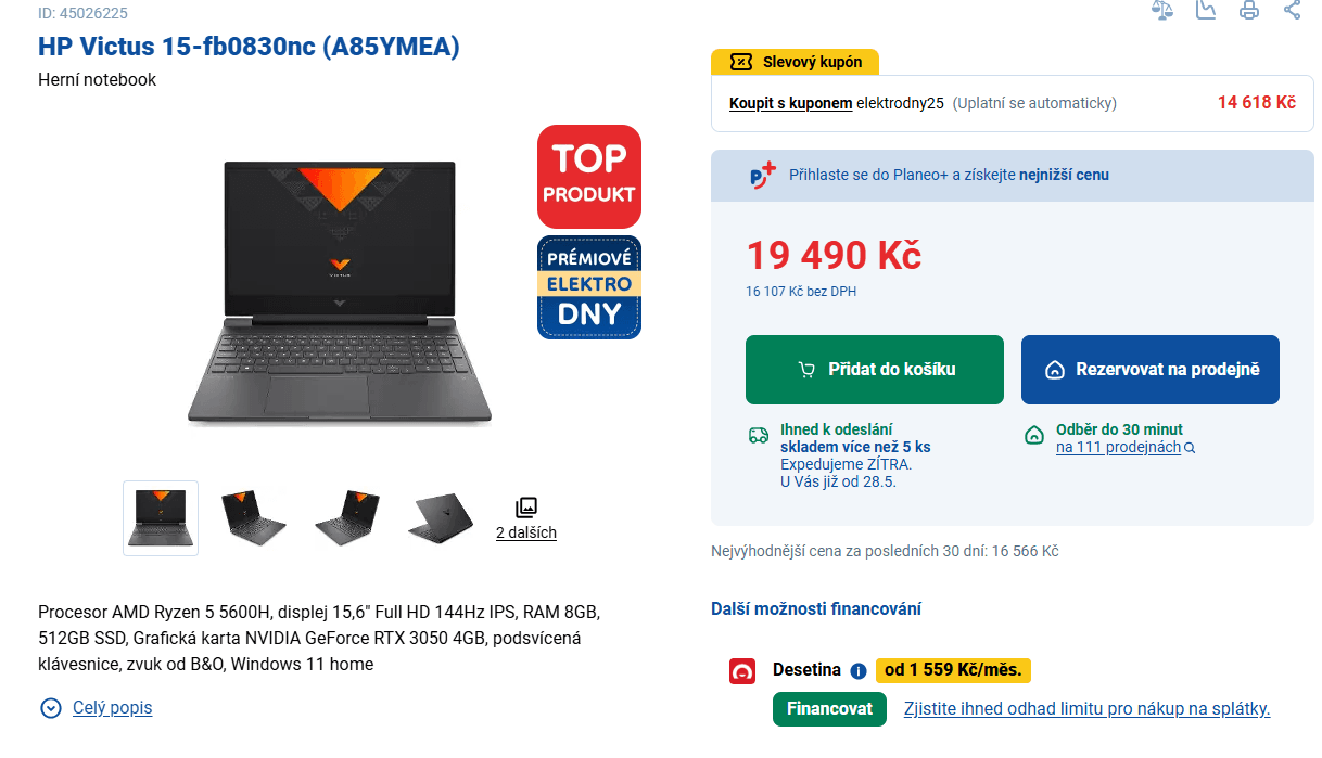 HP 4,2GHz, 8/512GB, 4GB Nvidia, 15,6"
