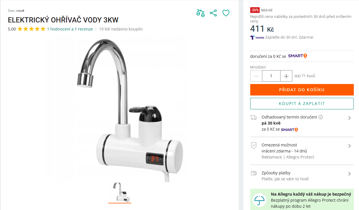 Baterie s ohřevem vody