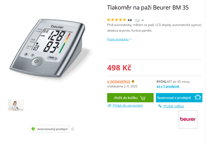 Tlakoměr na paži Beurer