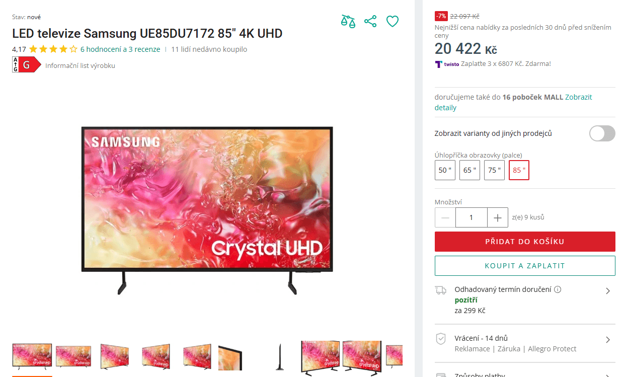 4K Smart TV 216 cm, Samsung