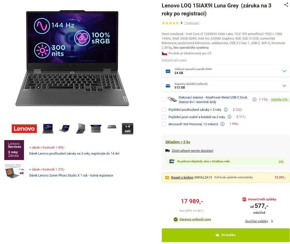 Lenovo i5 4,4GHz, 24GB RAM, 4GB grafika, 15,6"