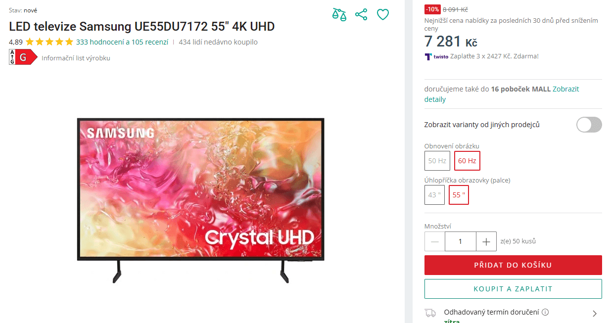 4K Smart TV 139cm, Samsung