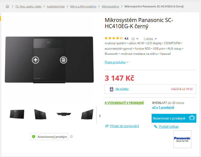 Hifi Panasonic 40W, BT, CD, USB, FM