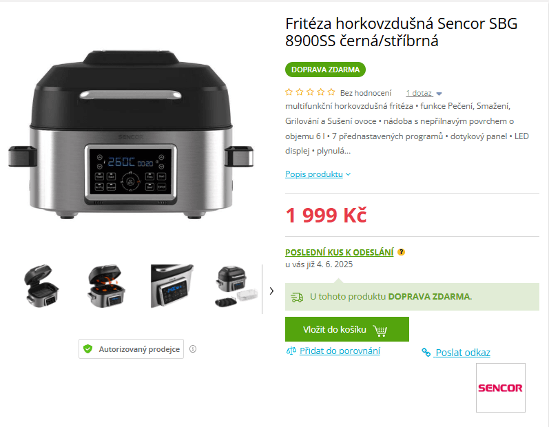 Fritéza horkovzdušná Sencor 6 l.