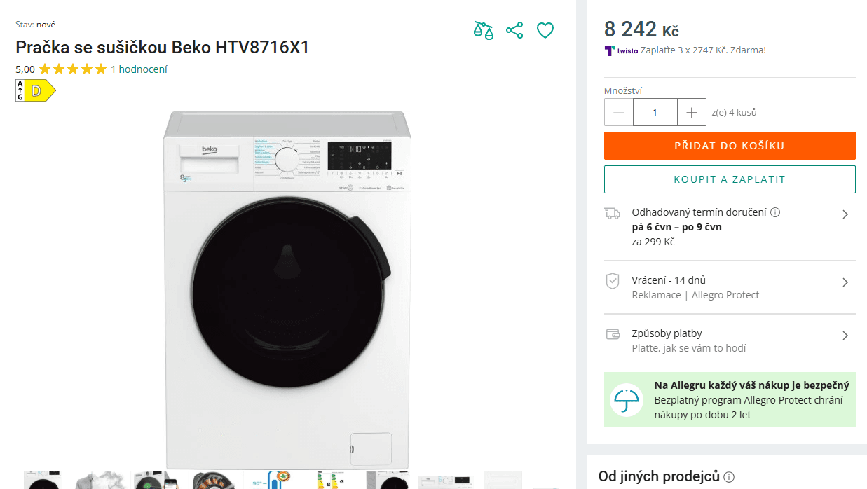 Pračka/Sušička Beko 8/5kg, 1400 ot.