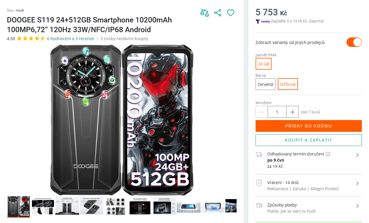 Doogee 8x 2GHz, 8/512GB, 6,72"
