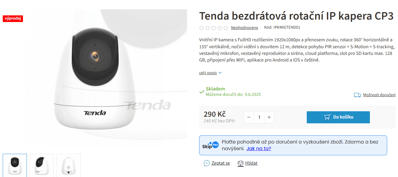 Bezdrátová rotační IP kamera Tenda