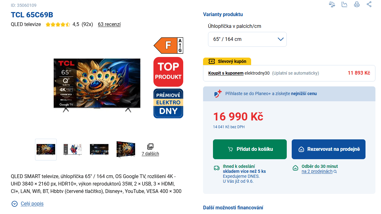 4K QLED Google TV, 164 cm, TCL