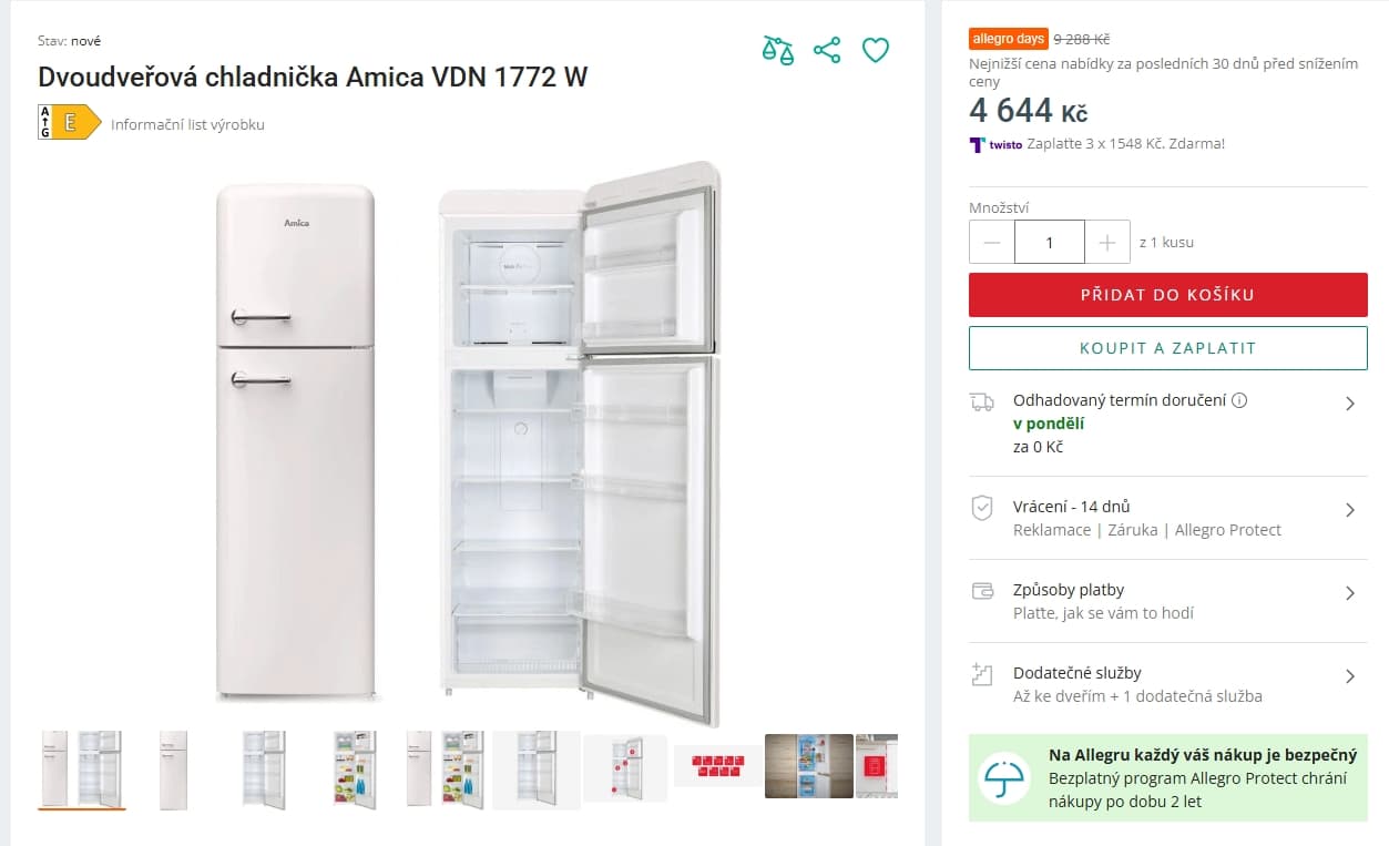 Lednice s mrazákem Amica 187 cm