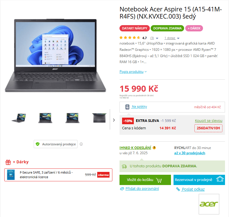 Acer 5,1GHz, 16/1000GB, 15,6", copilot